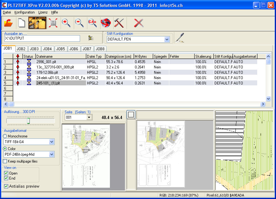 High resolution high quality raster files can be created up to 600 DPI. This is easy and works with almost all HPGL2/RTL files.